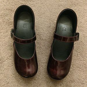 Dansko mary janes, patent red professional clogs.